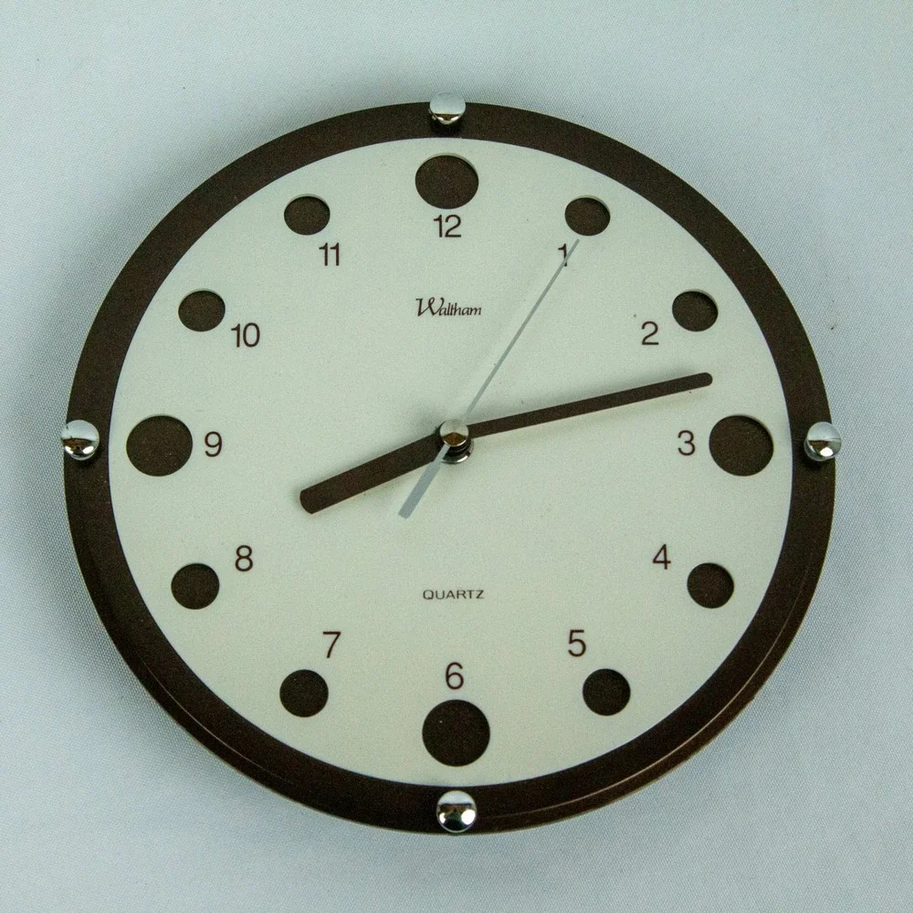Waltham Quartz Wall Clock Round Cream Brown Modern Minimalist Analog Timepiece